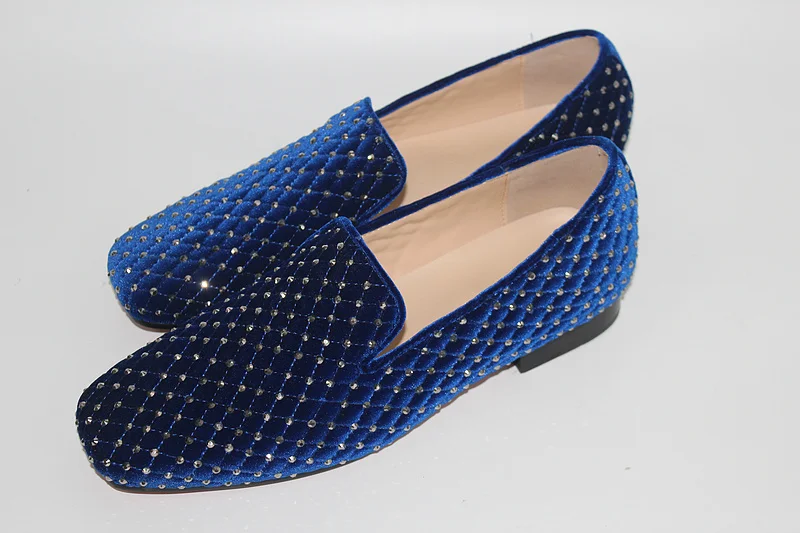 

Hot Square Toe Slip On Men Shoes Low Top Plaid Brand Design Men Casual Shoe Crystal Embellished Luxury Brand Flats Flock Loafers