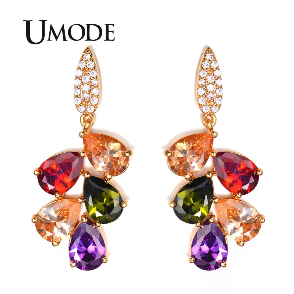 

UMODE Gold Color My Mona Lisa Multicolor Zircon Stone stones Cluster Drop Earring Birthday Gift Jewelry UE0009