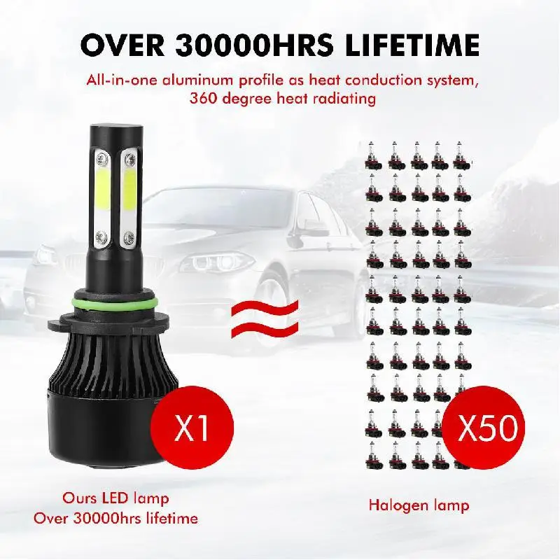 ASLENT 4 стороны люмен COB 100W 12000lm светодиодный лампы H4 H7 H11 H13 HB3 9005 HB4 9006 9004 9007