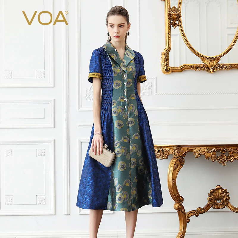 VOA Zijde Party Jurken Slim Tuniek Vintage Elegante Blue Print Lange Jurk Zomer Korte Plus Size 5XL Korte Mouw a398 VOA Zijde Party Jurken Slim Tuniek Vintage Elegante Blue Print Lange Jurk Zomer Korte Plus Size 5XL Korte Mouw a398