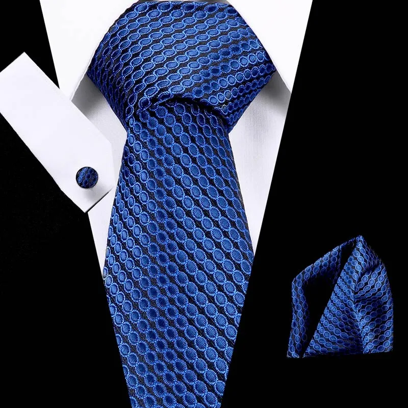 Мужские галстуки Роскошный Синий Шелковый Галстук Пейсли с Ханки галстук набор запонки Buisness Жаккардовый трикотажный галстук - Цвет: S64