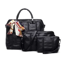 3 Sets Mujeres Bolsa de Patrón Que Hace Punto Compuesto Bolso de Lujo Bolsos de Las Mujeres de Alta Calidad Negro Rojo de Cuero Hombro Femenino bolsa