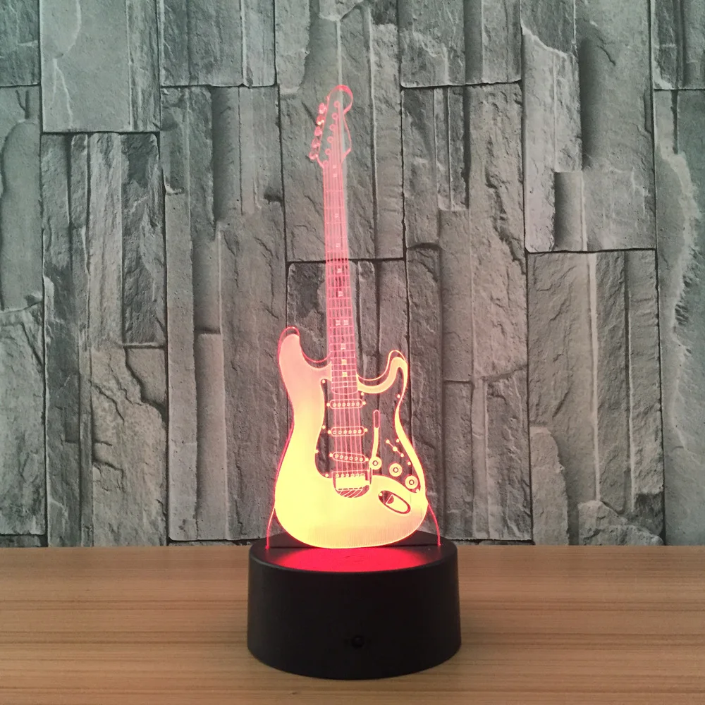  Creative 3D Light Electric Guitar Model Illusion 3D Lamp LED 7 Color Changing USB Touch Sensor Desk