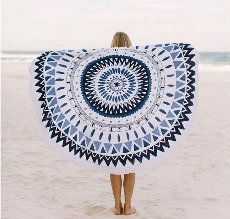 1500 мм модное пляжное полотенце для 2 человек реактивная печать микрофибра круглое пляжное полотенце с кисточками пляжное полотенце