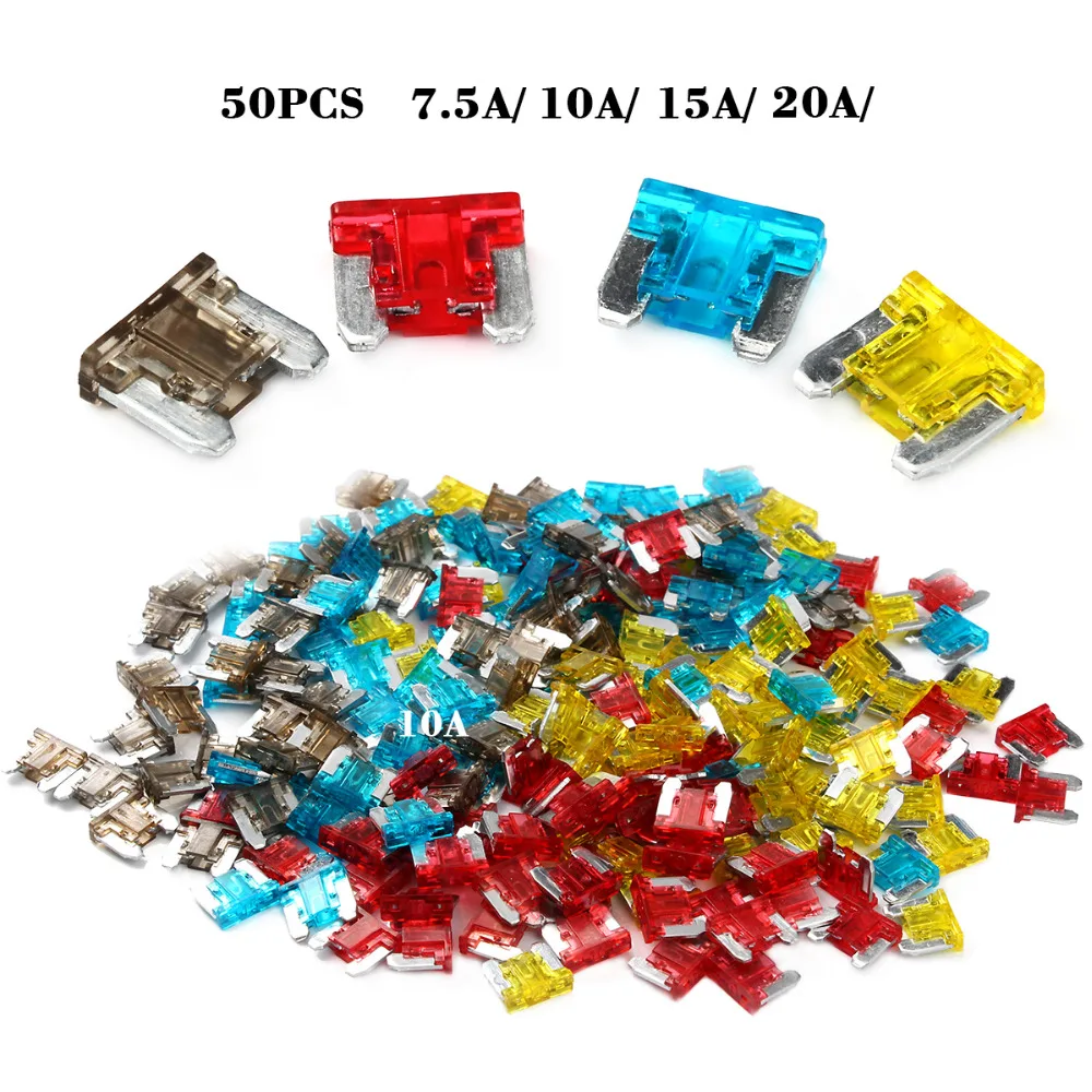 

50pcs/lot Mini Size Car Auto Blade Fuse 7.5A 10A 15A 20A For Auto Truck High Quality Car Fuses