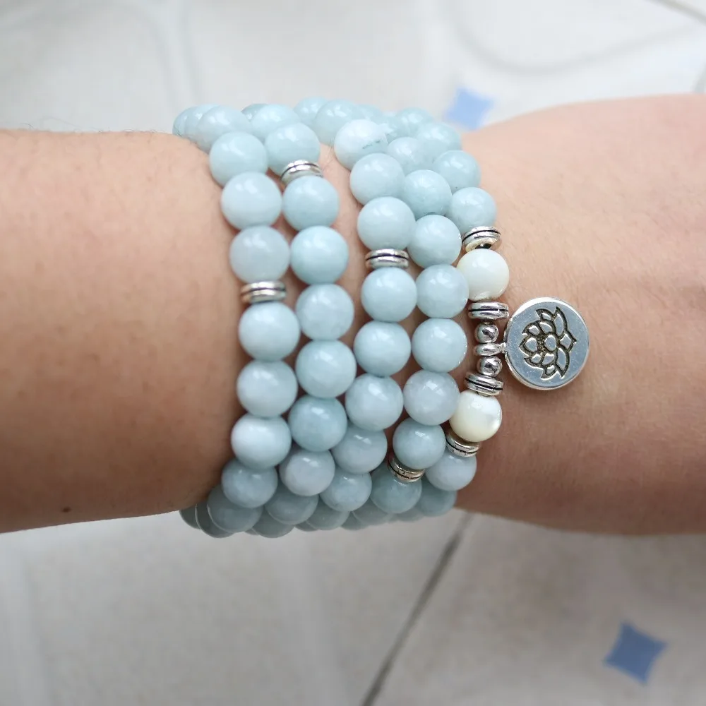 108 мала бисером синий-камень авантюрин Seashell Лотос Ом Дерево жизни Будда медитированные пара Йога браслеты для щиколоток