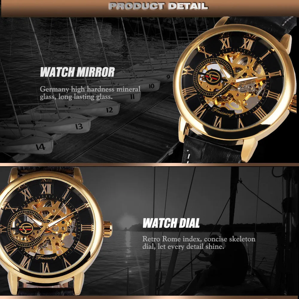Новые высококачественные мужские часы с 3D гравировкой, чехол с римскими цифрами, механические часы с скелетонным циферблатом, мужские часы, подарок, Прямая поставка