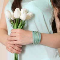 Amorcome Boho Mint Leather Bracelets for Women 2022 Fashion Ladies Slim Strips Multilayer Wide Wrap Bracelet Female Jewelry Gift