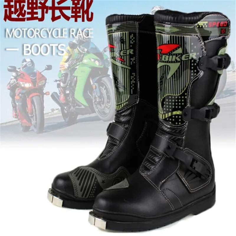 PRO-BIKER/ботинки для мотокросса; ботинки для скоростных гонок; черные ботинки до середины икры для гонок и мотокросса; кожаные ботинки в байкерском стиле