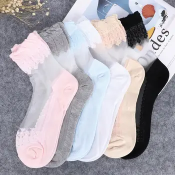 

Summer Ultrathin Socks Women Lace Ruffle Ankle Sock Soft Comfy Sheer Silk Cotton Elastic Mesh Knit Frill Trim Transparent socks