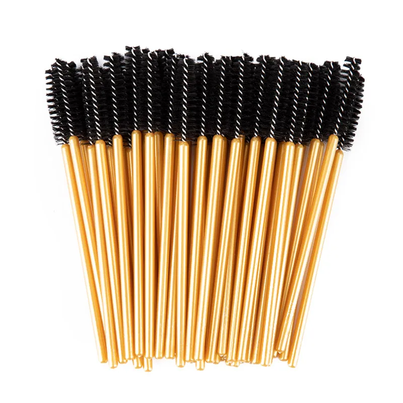 50 шт./упак. Хорошее качество одноразовые ресниц макияж кисти Мини палочки с кисточкой для туши для наращивания ресниц инструмент - Handle Color: Black Golden