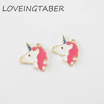 

Wholesale 22mm*20mm 30pcs/lot Full Enamel Small Unicorn Head Charms