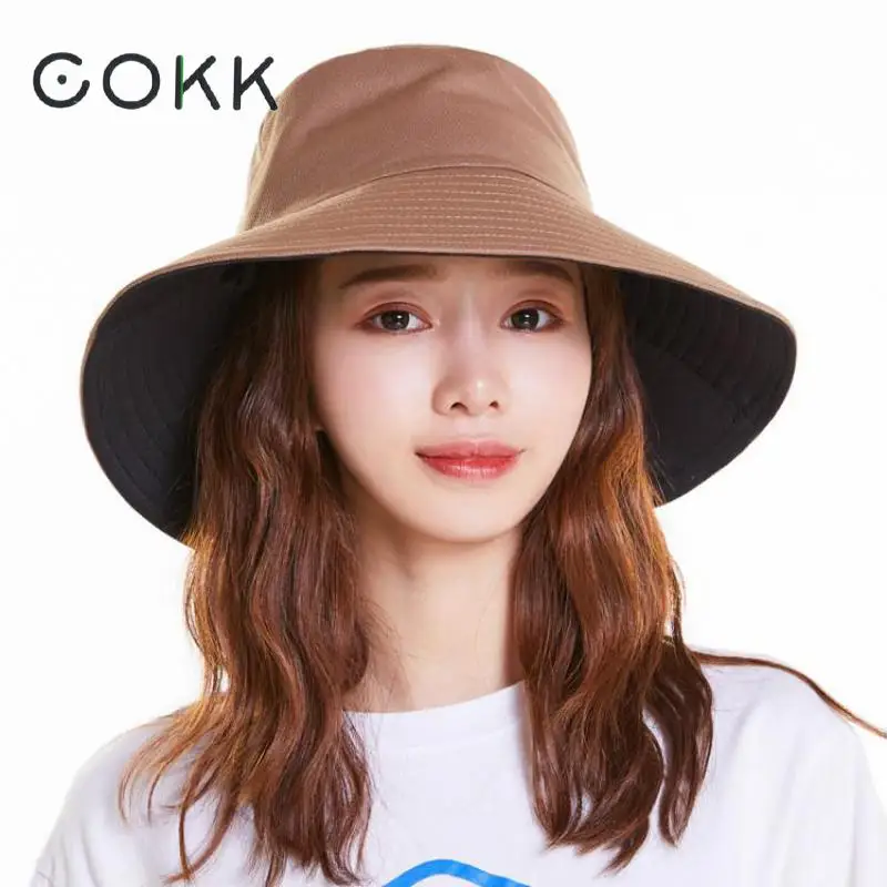 COKK новые летние шляпы для женщин одноцветная шляпа-ведро широкая длинная шляпа с полями женская складная Солнцезащитная пляжная кепка