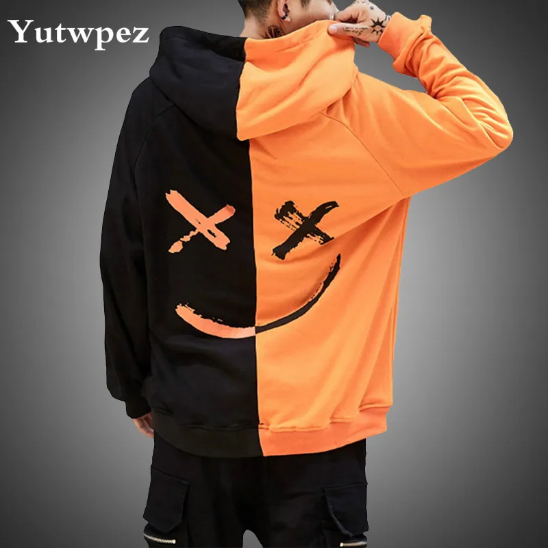 

Harajuku Men Hoodies 2019 Fashion Smile Printed Hooded Sweatshirt Hip Hop Streetwear Male Loose Hoodie Pullover Clothes Moletom