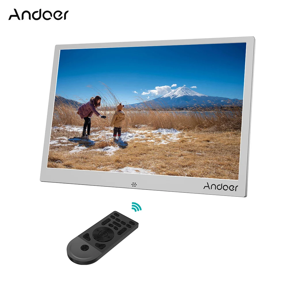 Andoer 1" LED Фоторамки 1280*800 Поддержка 1080 P видео в случайном порядке Алюминий w/Дистанционное управление Рождество на день рождения подарок - Цвет: Silver