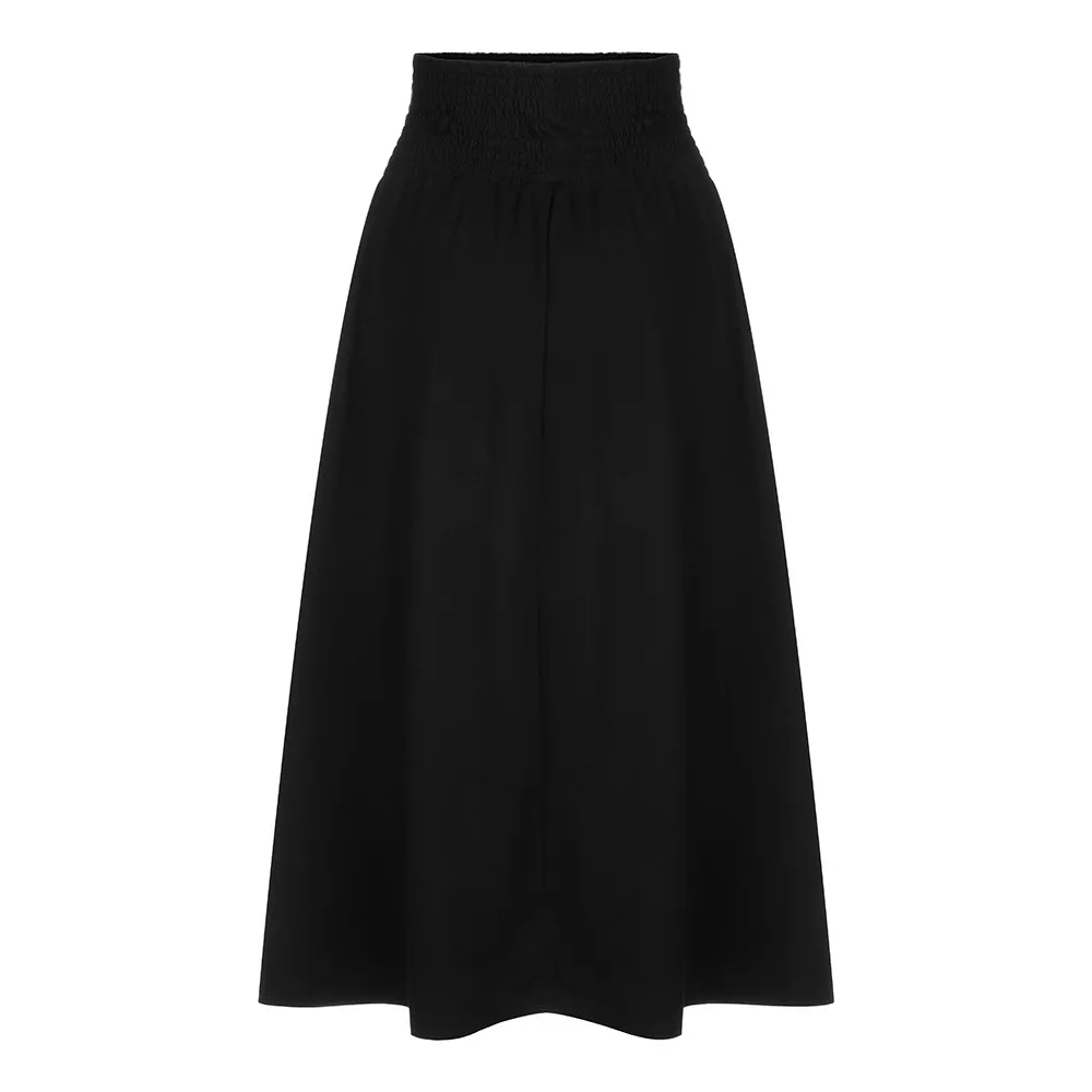 Модная Женская высокая талия, модная эластичная талия, плотная плиссированная юбка, винтажная трапециевидная свободная длинная юбка, полуэластичная юбка# G