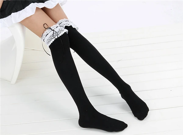 Чулки Лолита хлопковые носки чулки сексуальные аксессуары для косплея горничной Белый Черный