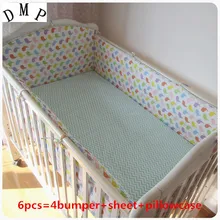 Promotion! 6pcs Crib Bedding Sets Cute Character Cotton Bed Mat For Baby Boy Baby ,include(bumpers+sheet+pillow cover)