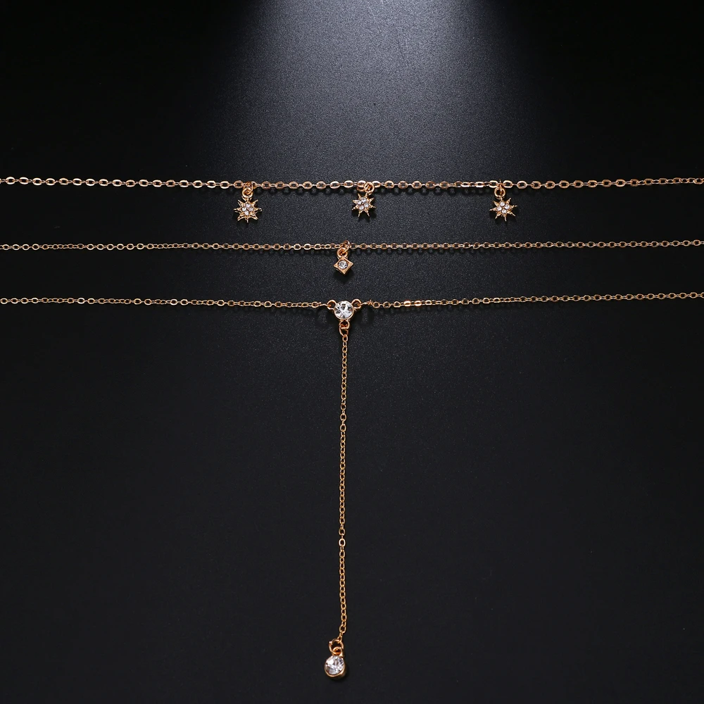ALIUTOM, бохо, Хрустальная звезда, амулеты, многослойное ожерелье для женщин, Трендовое металлическое длинное ожерелье с подвеской, богемное ювелирное изделие, воротники