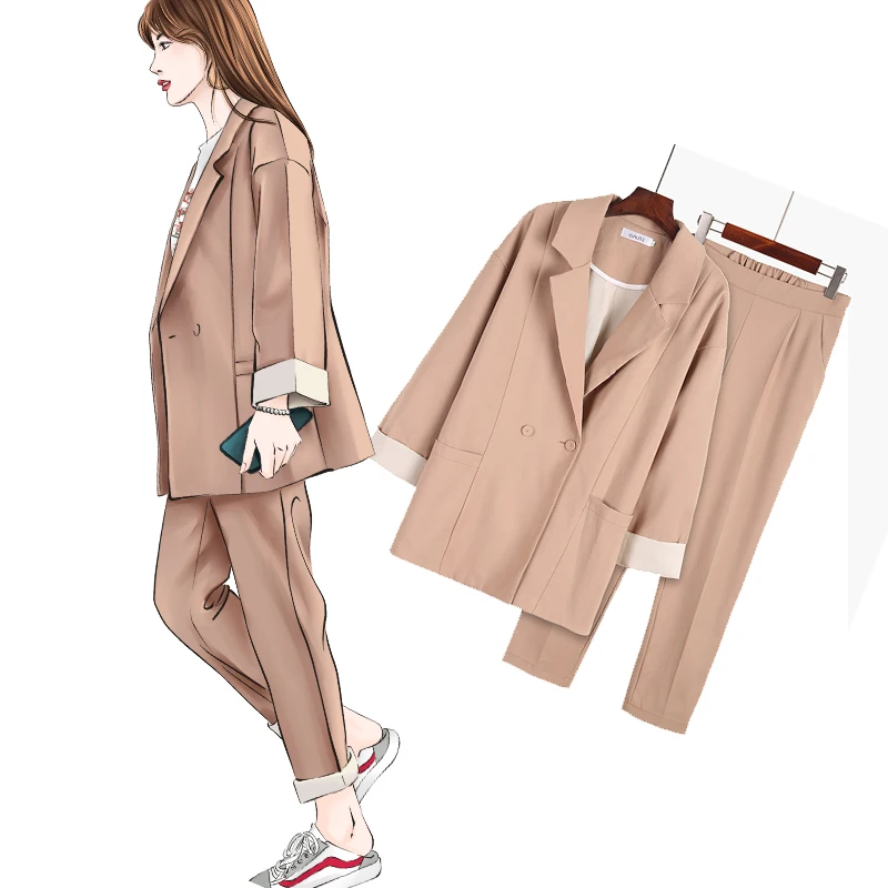 Women Pant suits suit female autumn new OL slim double-breasted Blazers suit+casual pants two-piece Women's Set Women Pant suits suit female autumn new OL slim double-breasted Blazers suit+casual pants two-piece Women's Set
