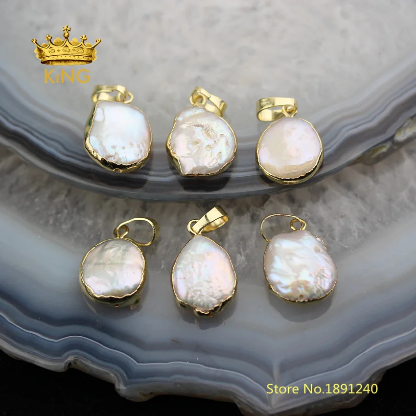 

10pcs Small Pearl Pendants Fine Jewelry,Freeform Shell White Pearl with Gold Copper Charms Pendentifs Crafts Necklace YT67