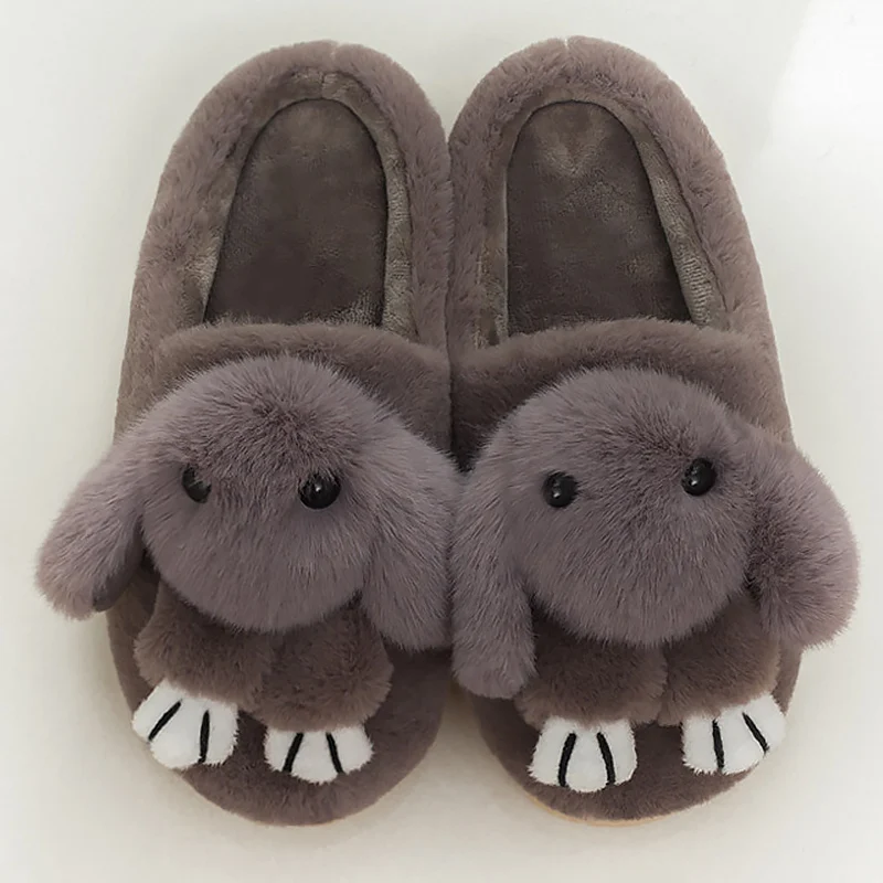 

Cartoon rabbit ladies lovely winter slippers winter indoor plush basic female shoes totem fur slippers plus size 36-44