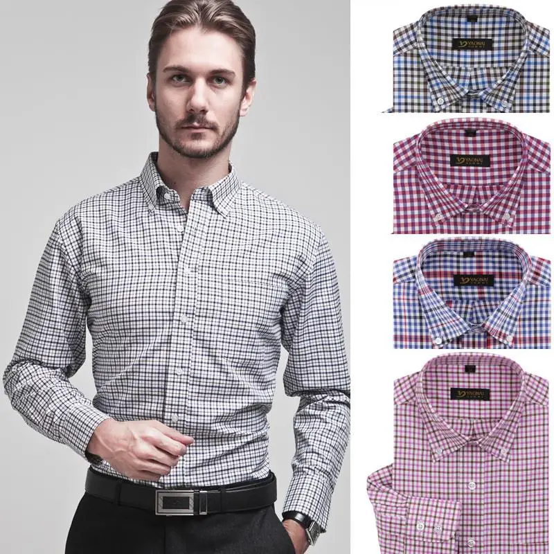 Mens clothing long sleeve casual plaid brand dress shirt men Cattle
