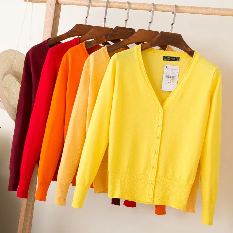 27 одноцветное цвет для женщин вязаный кардиган пальто осень зима 2019 повседневное V образным вырезом с длинным рукавом свитер связанный