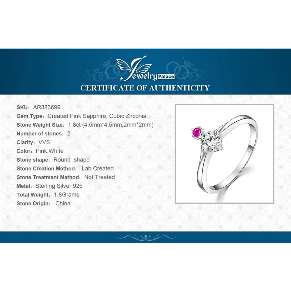 JewelryPalace Бесконечная любовь 0.7ct кубического циркония создан розовый сапфир Обещание Свадебные Обручение кольцо стерлингового серебра 925