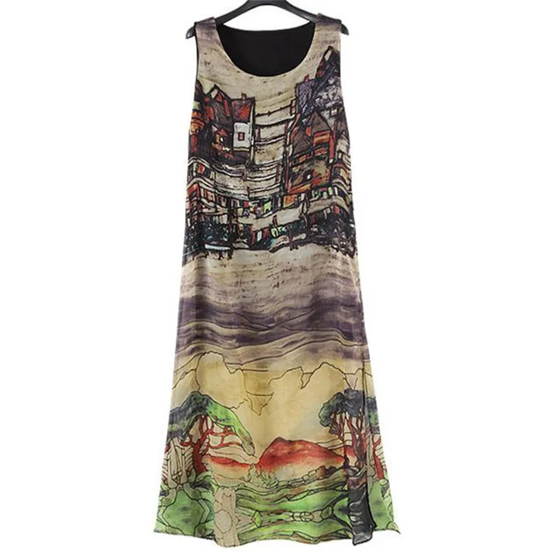 

Women Summer dresses 2019 summer new large size house pattern sleeveless split bohemian maxi dress wholesale vestidos WSP9499
