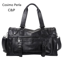 Черные модные мужские кожаные дорожные сумки в стиле панк, сумки для ручной клади большого размера, сумки через плечо, черные мягкие мужские Сумки из искусственной кожи для выходных, чемодан