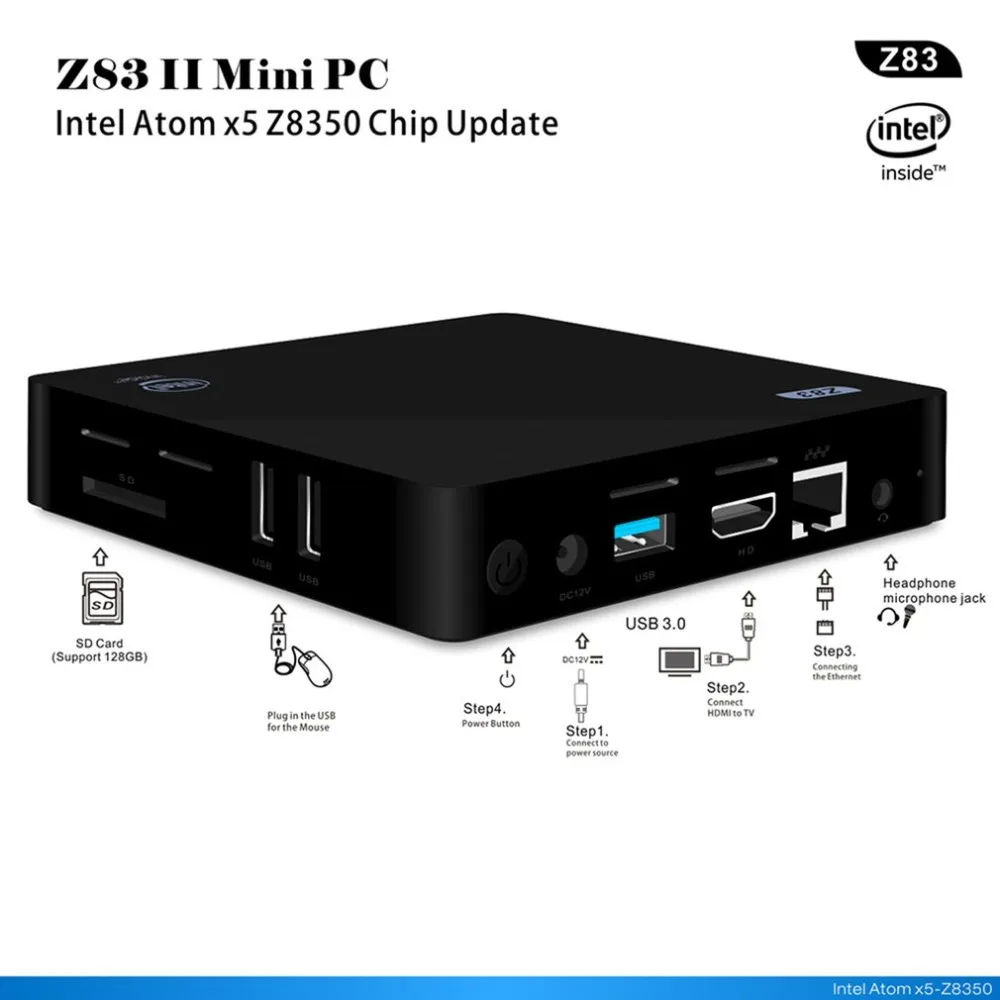 Z83II Mini PC Windows 10 Intel Atom X5 - Z8350 Quad Core 2.4G 5.8G WiFi Desktop Computers Minicomputer Mini Media Palyer Z83II Mini PC Windows 10 Intel Atom X5 - Z8350 Quad Core 2.4G 5.8G WiFi Desktop Computers Minicomputer Mini Media Palyer