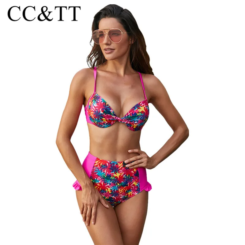 

CC&TT Women Vintage Swimsuits High Waisted Bikinis Bathing Suits Retro Halter top Swimwear