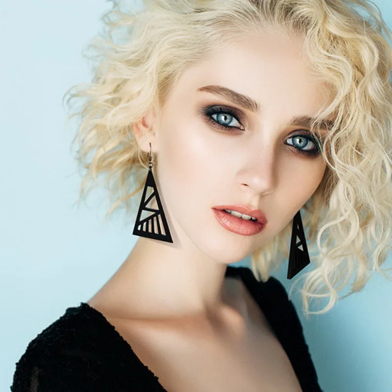 New Geometric Triangle Earrings Black and White Color Matching Acetic Acid Simple Resin Acrylic Women | Украшения и аксессуары