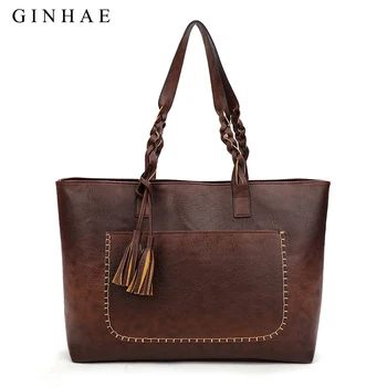 

Fashion Women Pu Leather Handbag Tassel Shoulder Bag Large Capacity Solid Tote Bag Big Pocket Ladies Shopping Bag Balsa Feminina