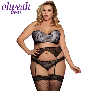 

Ohyeahlover Bra Women Set Lingerie Sexy Femme Female Branded Underwear RM80457 Lady Seductive Black 3 Piece Lace Bra Garter Set