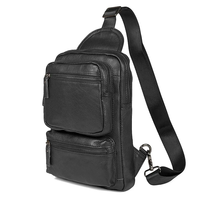 

Nesitu High Quality Black Genuine Leather Women Men Chest Bag Female Male Messenger Bags M4011