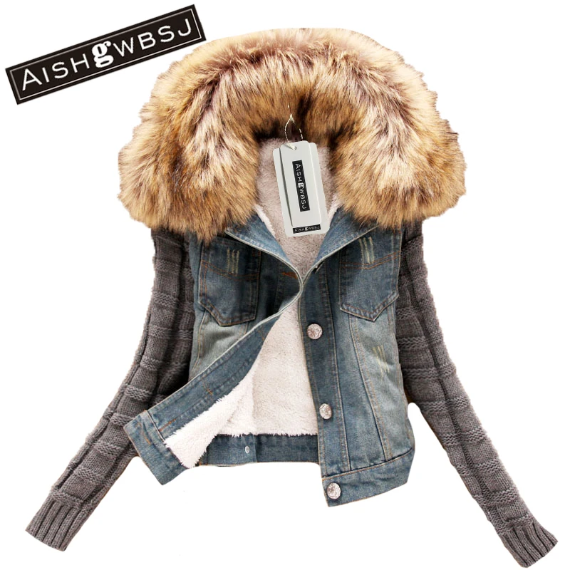 AISHGWBSJ 2017 women's short denim jacket ladies winter slim yarn large