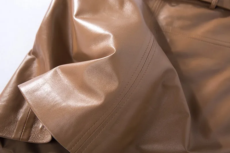 2019 г. Модные Элегантные женские, облегающие юбка офисная Для женщин Высокая Талия Вечерние натуральная кожаная куртка линии Мини-юбки хаки