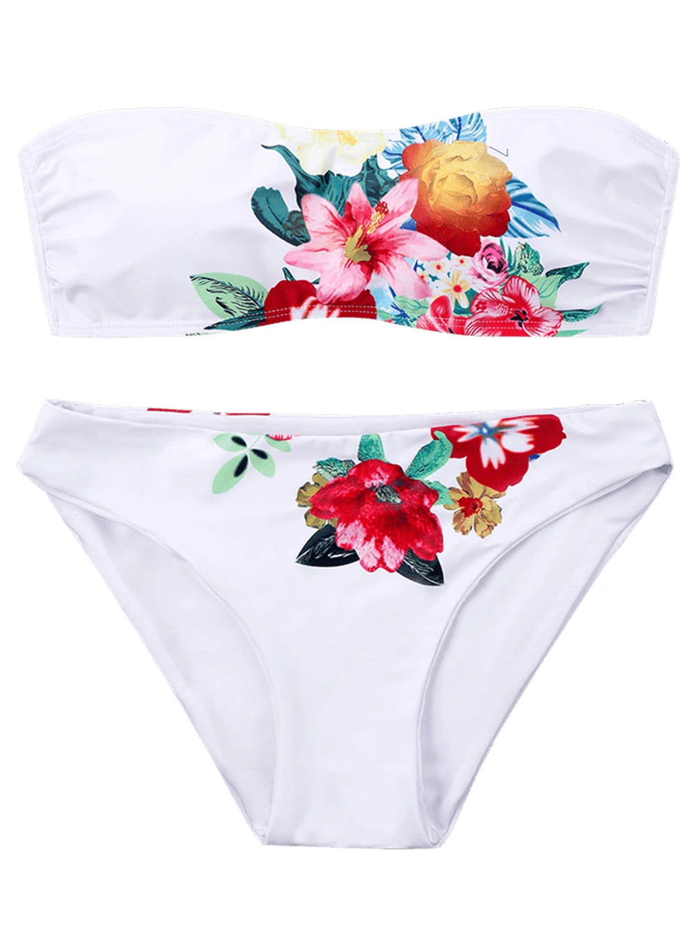 

2018 Sexy Floral Print Mid Waist Bikini Suit Summer Beach Women Wire Free Padded Swimwear Female Strapless Bathing Swimsuits
