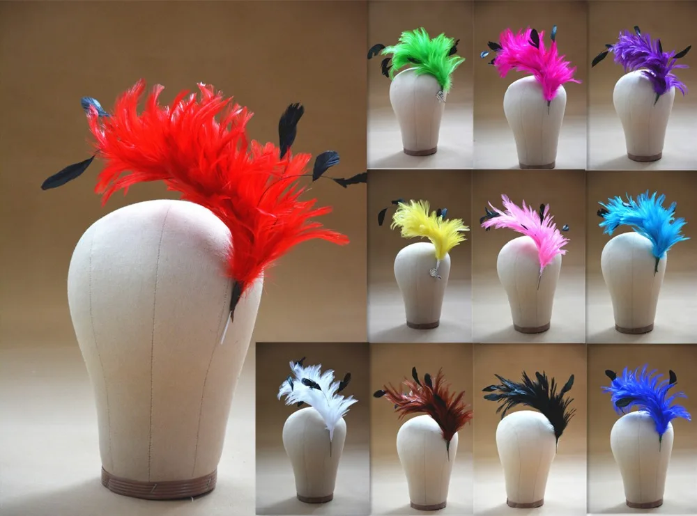 B061 Hackle Coque полосатый перо дерево Pom крепление цветок отделка шляпа Millinery