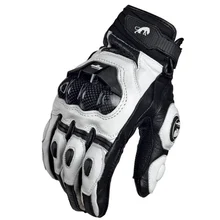 Guantes de moto negros de carreras de cuero auténtico, guantes de equipo de carreras de carretera blancos, guantes de verano e invierno para hombre