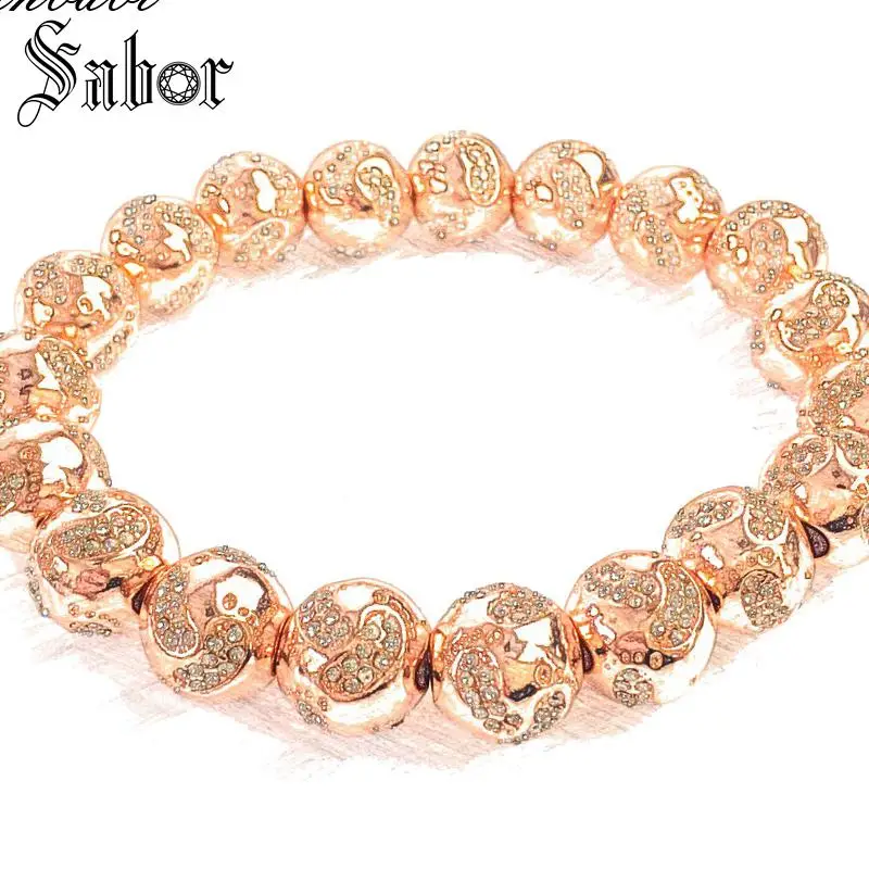 

thomas 10mm Rose Gold Baby Footprint Bead Bracelet,2019 New Strand Bracelet Silver Fashion Jewelry for Men Women female