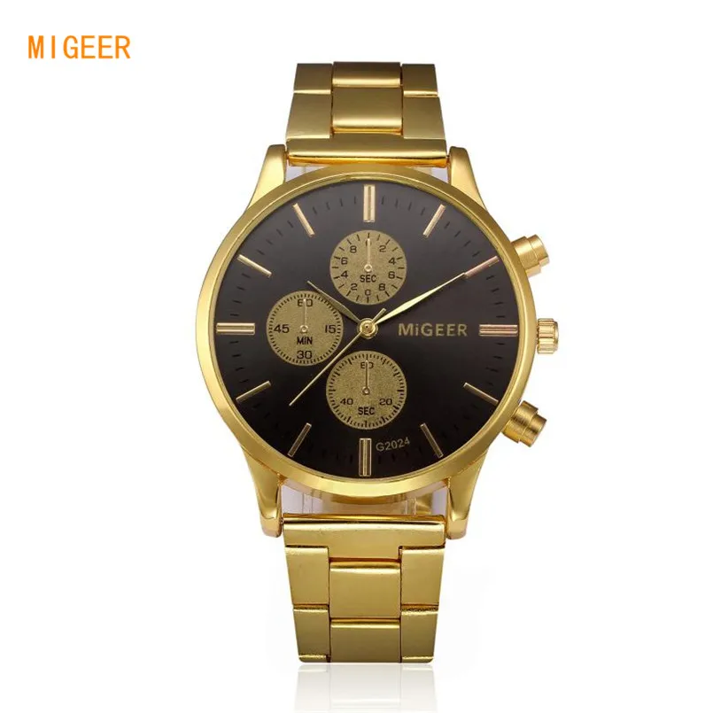 

Fashion Top Luxury Brand Man Stainless Steel Band Gold Watch Migeer Men Analog Quartz Wrist Watch Business Dress Watches Clock
