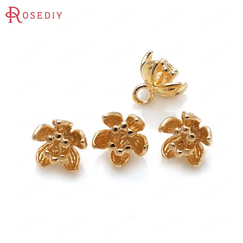 

6PCS 7x9MM 24K Champagne Gold Color Plated Brass Plum Flower Charms High Quality Diy Jewelry Accessories