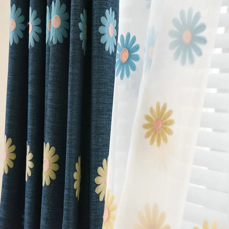 Embroidered Linen Curtains For Baby Children Living Room Bedding