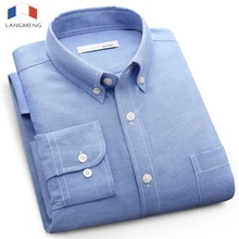 Langmeng, Мужская Повседневная рубашка с длинным рукавом размера плюс 5XL, мужская деловая рубашка, мужские брендовые рубашки из Оксфордского материала, голубые и белые