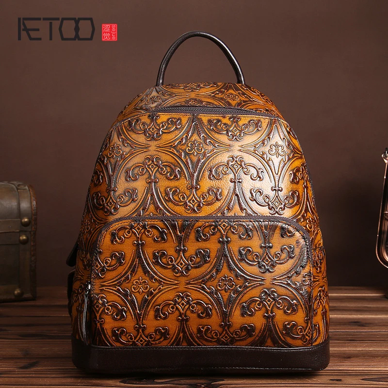 

BJYL New retro casual shoulder bag men and women casual backpack first layer cowhide travel bag hand rubbing backpack