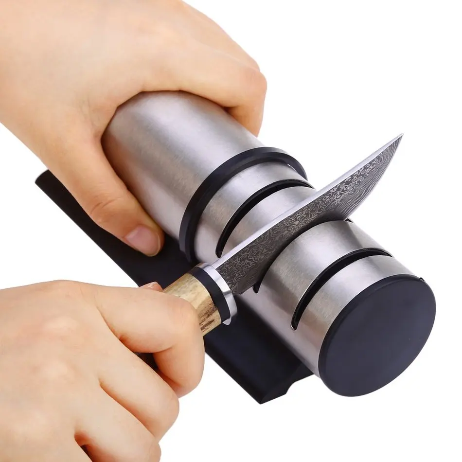 Professional Cylinder Kitchen Knife Sharpener Sharpening Stone With 3