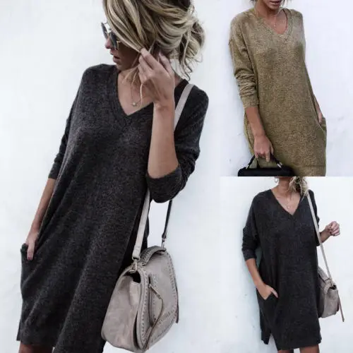 oversized v neck sweater dress